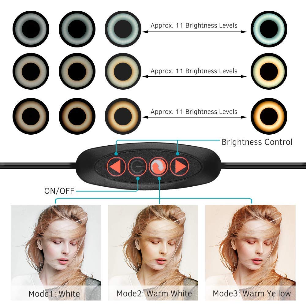 Luce ad anello a LED da 6,2 pollici, 3 modalità di illuminazione dimmerabili, 11 luminosità Luce per trucco da scrivania per selfie con supporto per cellulare Luce circolare per streaming li