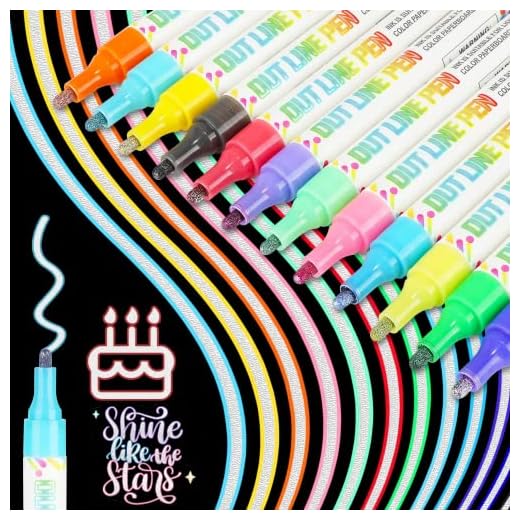 Bolígrafos de Contorno, RATEL 12 Colores Rotuladores Doble Punta ,Bolígrafo de Doble Línea para Escribir Tarjetas, Albumes de Recortes, Pintura, Manualidades de Bricolaje
