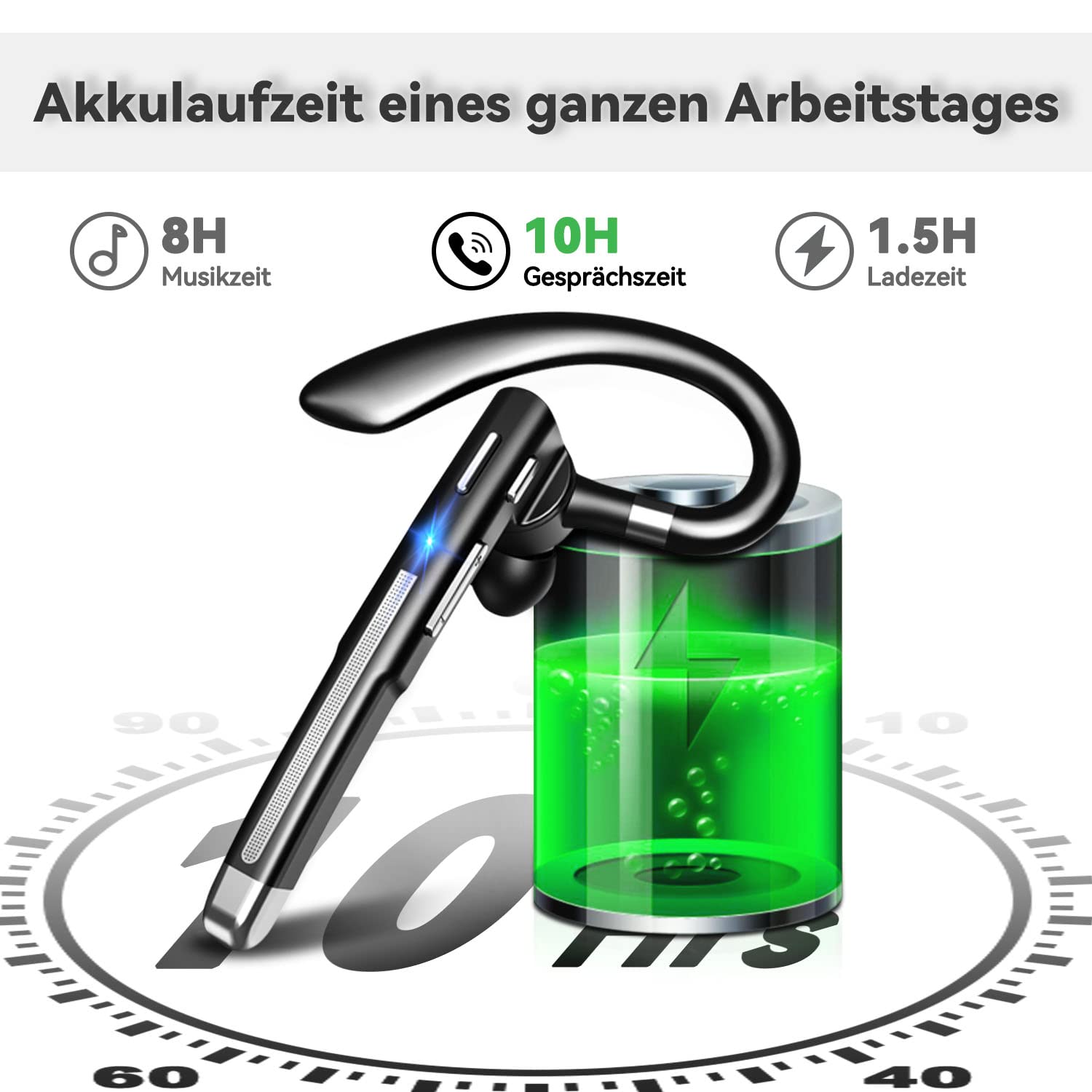 Bluetooth Headset mit Mikrofon, V5.4 In Ear Freisprech Handy Kabellos Kopfhörer mit LED Ladebox für Autofahren/Business/Büro, IPX7 Wasserdicht, Kompatibel mit iPhone Android Smartphones und Tablets