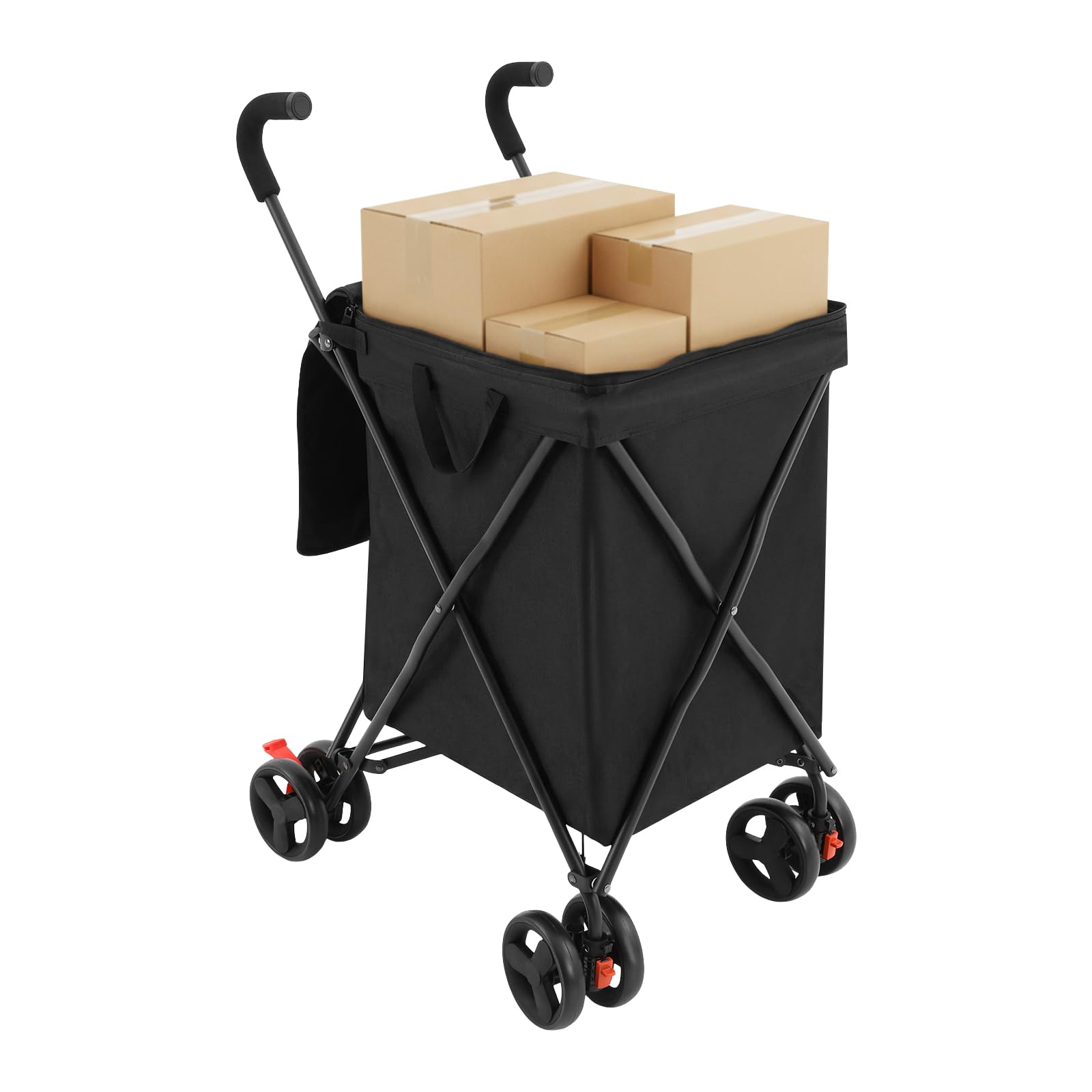 Einkaufstrolley Einkaufswagen Klappbar 70kg Kapazität, Faltbarer Einkaufsroller Handwagen Multifunktional Shoppingtrolley für Wäsche Einkaufen Camping Lebensmittel (Schwarz)