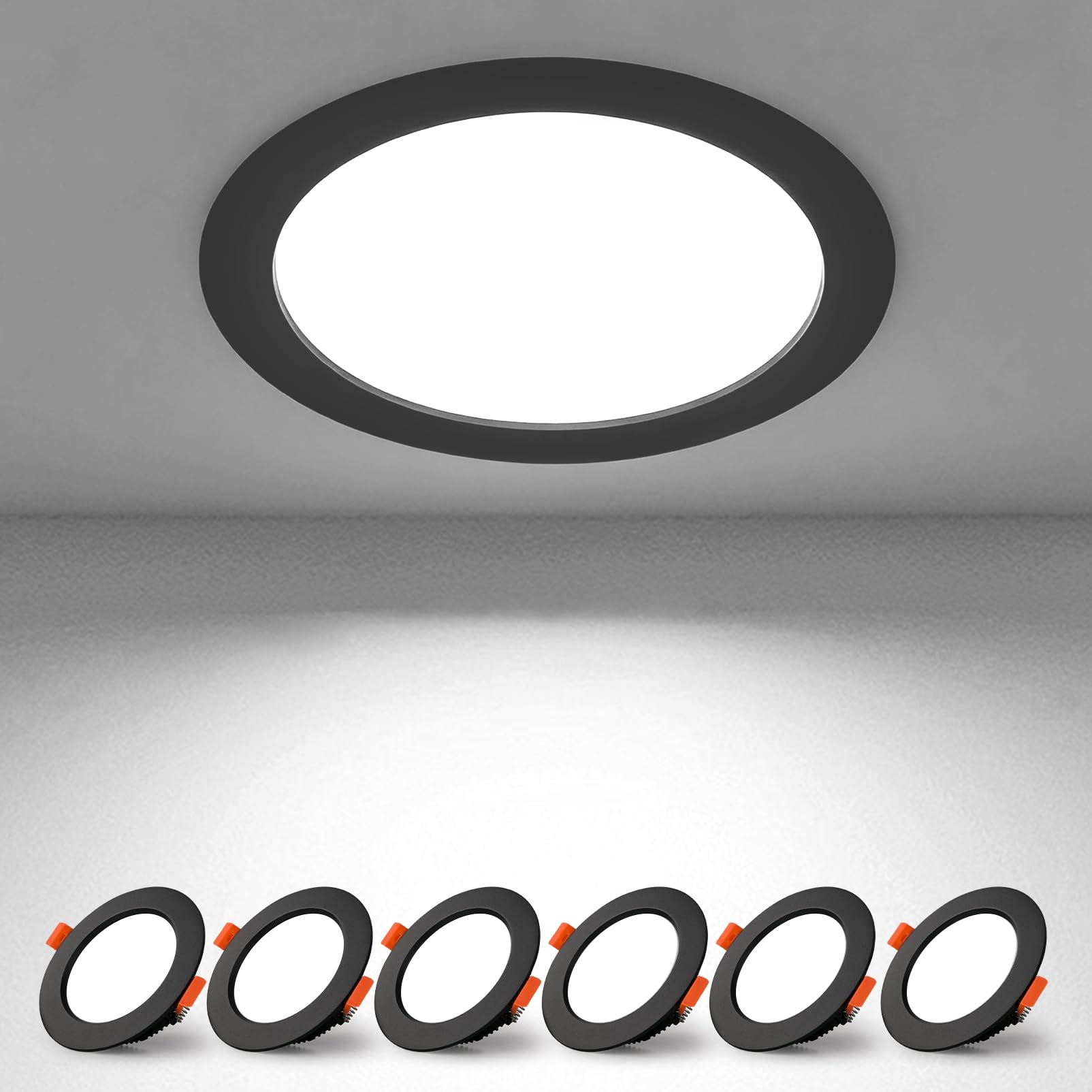BAGZY Spot LED Encastrables Noir 7W 220V Extra Plats IP44 Blanc Froid 6000K Lot de 6 Spot LED Plafond Découpe 65-75mm, pour Salle de Bain Cuisine Salon Rond Couloir Éclairage（Modèle sans conducteur）