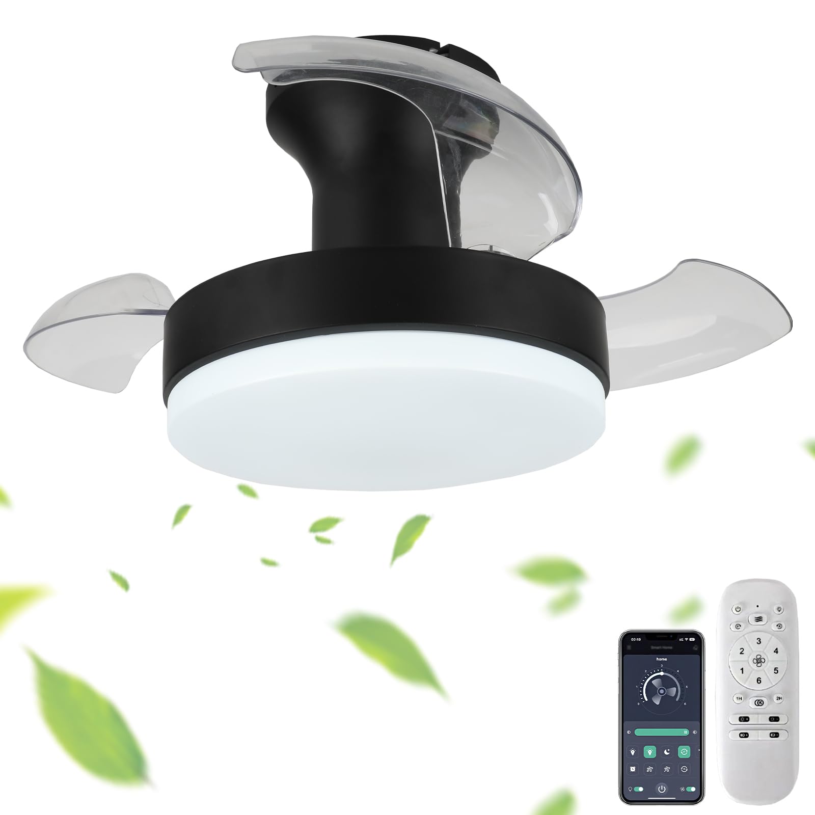 10’’ Fan Light Ceiling with Remote Control Small Ceiling Fan Lights for Bedroom Smart APP Hallway Lamps Ceiling with Retractable Blade LED Ceiling Lampshades Modern Kitchen Lights
