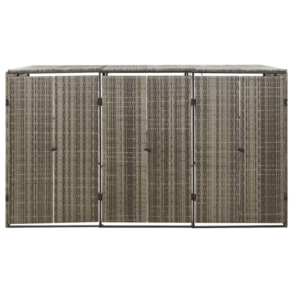 KOIECETA Mülltonnenbox für 3 Tonnen Grau 207x80x117 cm Poly Rattan