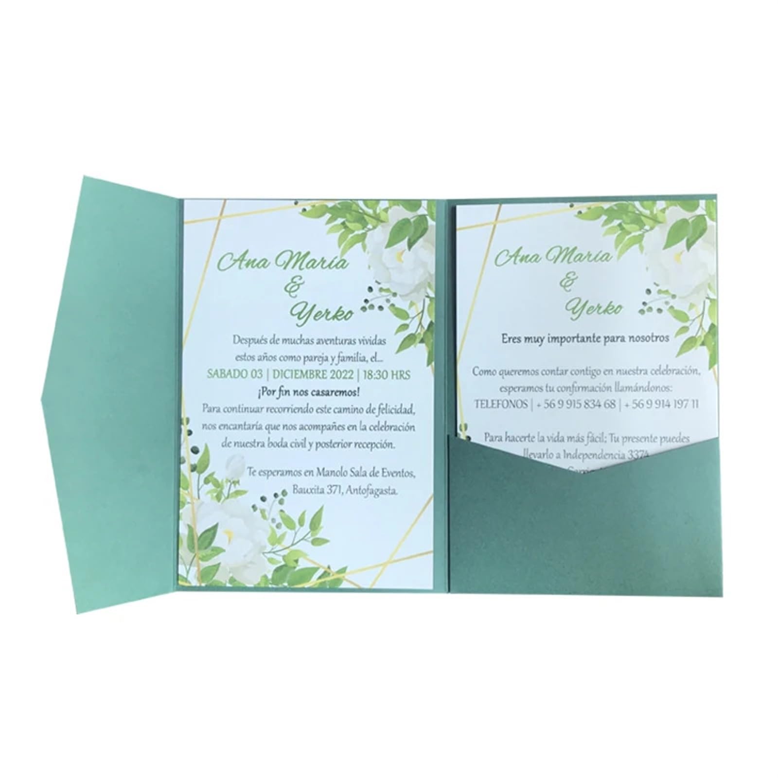 Einladungskarten Hochzeit 50 Sets dreifach gefaltete Hochzeitseinladungskarten mit Taschen, individueller Druck, Verlobung, XV. Geburtstag, Taufeinladungen Hochzeitseinladungskarten(Color:Dark Green,S