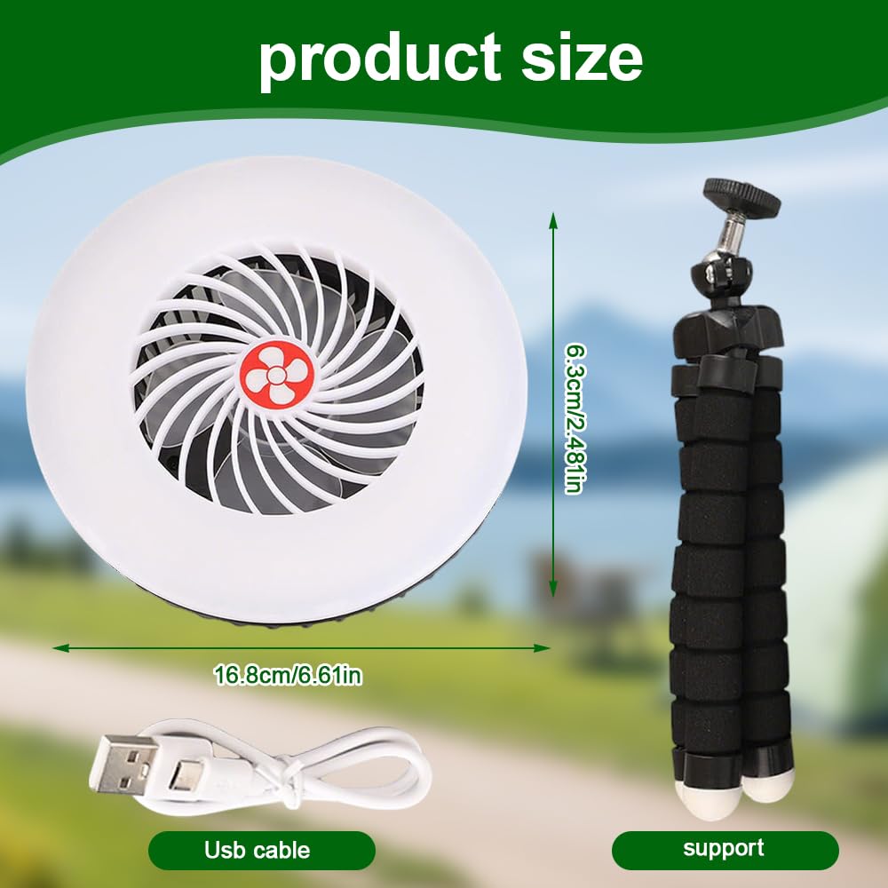 LED Campinglampe mit Ventilator USB Aufladbar, 2-in-1 Tragbarer Camping Ventilator mit Licht, Campingventilator mit Magnet und Hanging Haken, Zeltventilator für Wandern Angeln Strand Wohnwagen