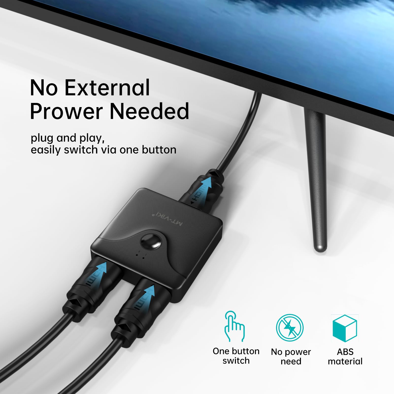 MT-VIKI Przełącznik HDMI 4K60 Hz 2 w 1, Dwukierunkowy Rozdzielacz 1 w 2, Kompatybilny z Laptopami, Komputerami PC, Xbox, PS5/PS4, Projektorem, Zasięg 6 m