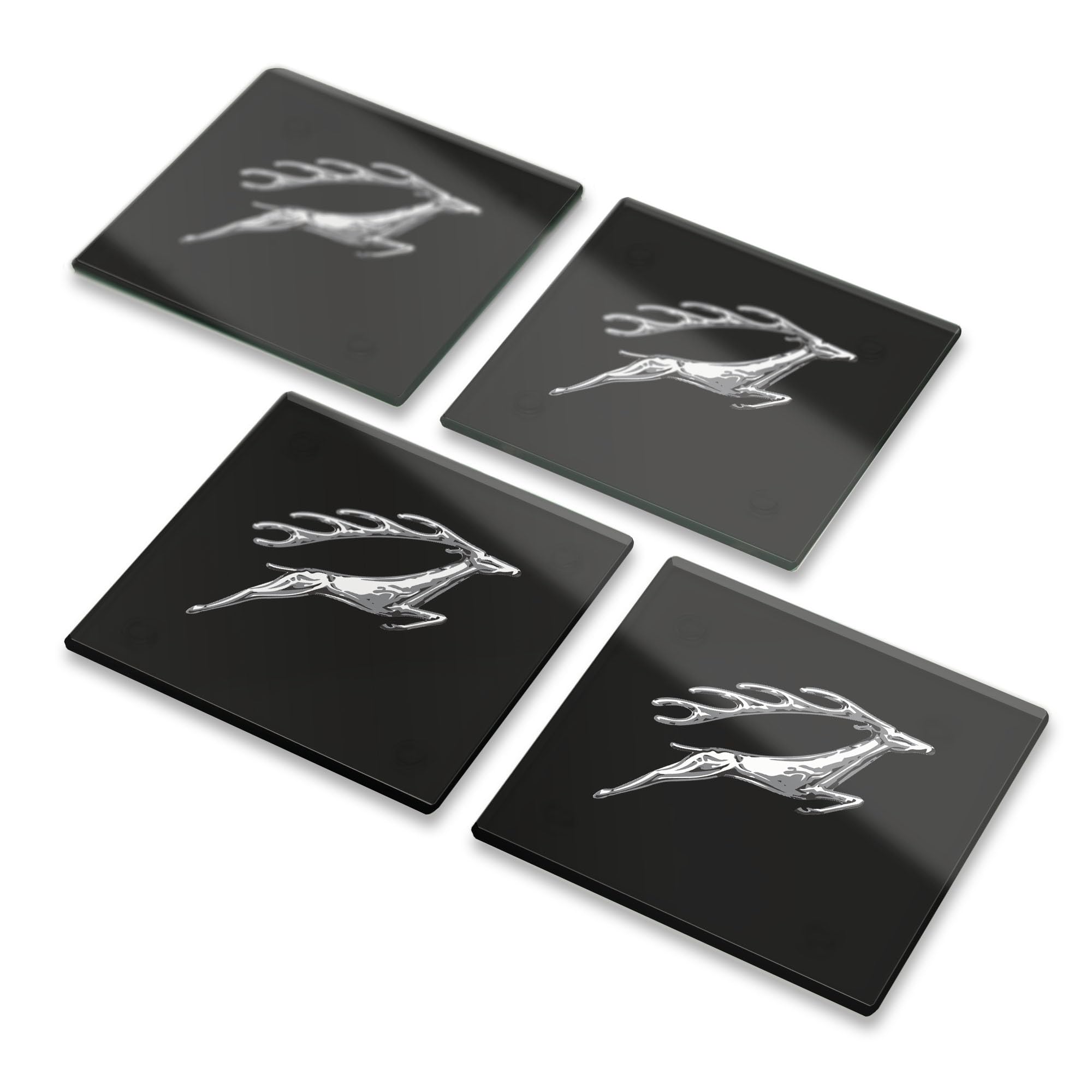 British Motor Heritage Black Triumph Stag Glass Coaster Set Triumph Cars Classic British Car Gift Official Licenced Product (4, Plain Packaging)
