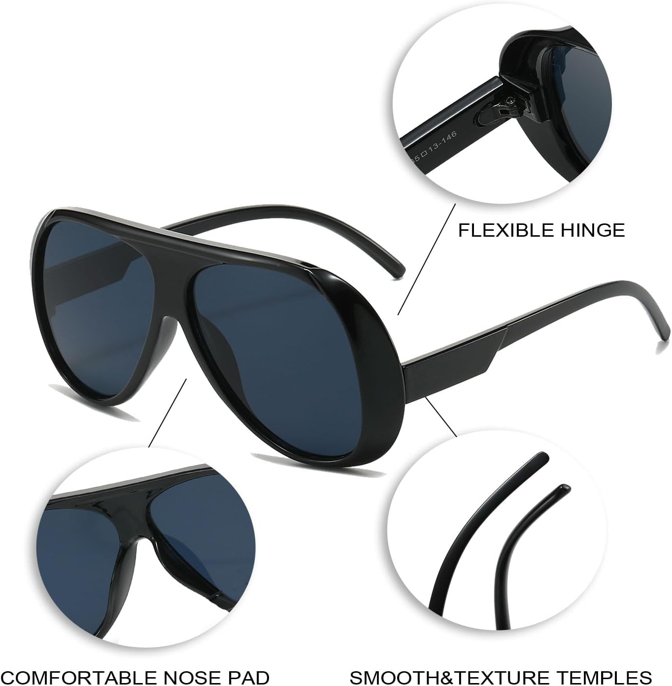 Long Keeper Vintage Oversized Pilot Sunglasses for Women Retro 70s Pilot Sun Glasses Big Frame Trendy Flat Top Shades UV400 - Image 4