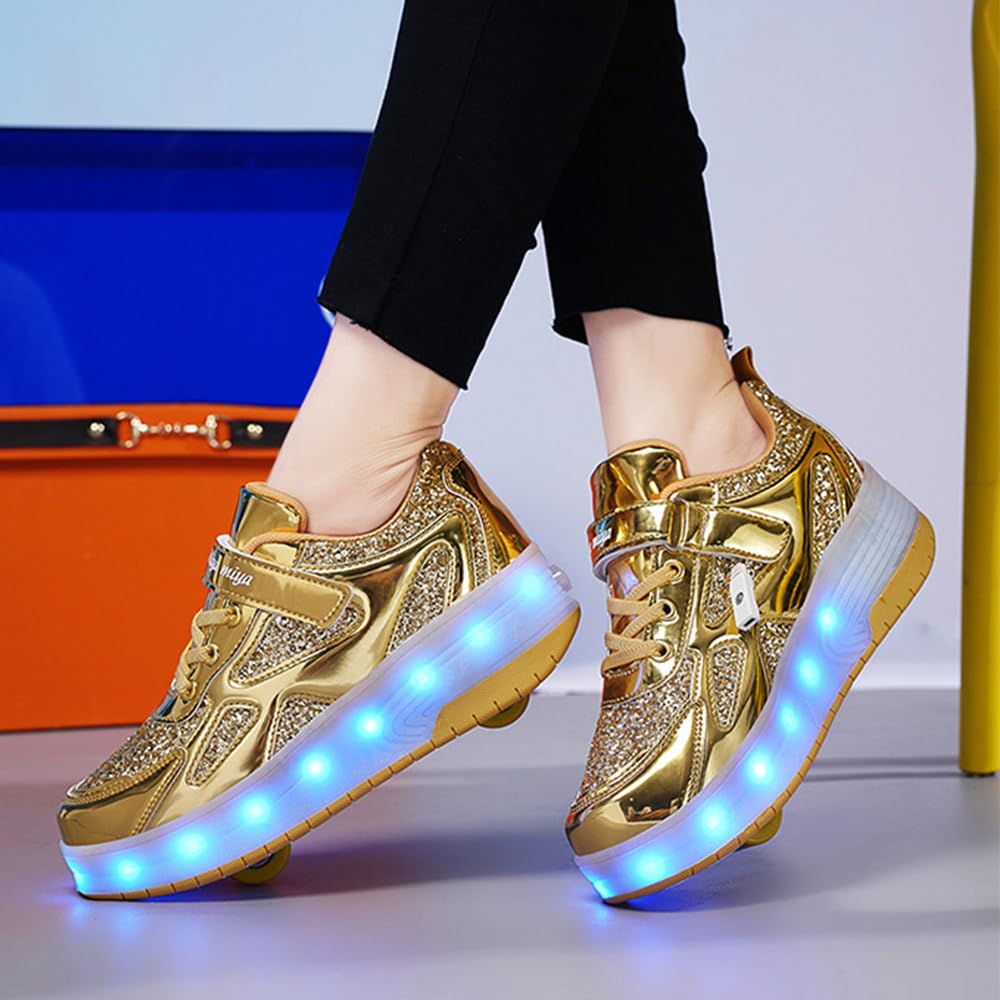 Hixingo Zapatillas con Ruedas Niño Niña, Zapatos con Dos Ruedas para Niñas 2 en 1 Zapatillas Patines con LED Zapatillas Ruedas Niño, Zapatos Patines Calzado de Skateboarding Multifuncionales