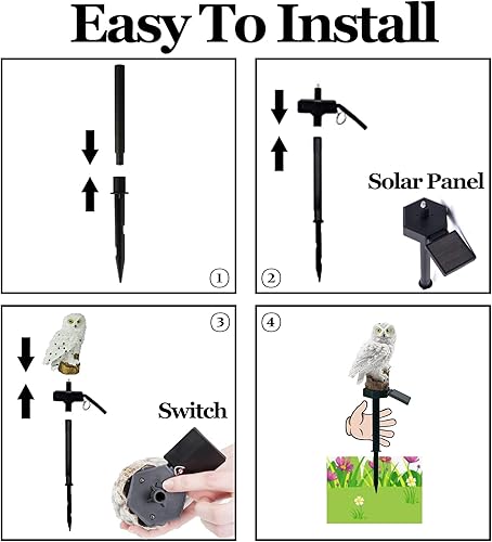 Miniatura 7 de DOUBLE 2 C Luz solar de jardín al aire libre, luz solar de estaca de jardín de búho, luz LED blanca cálida impermeable para jardín, patio, césped,