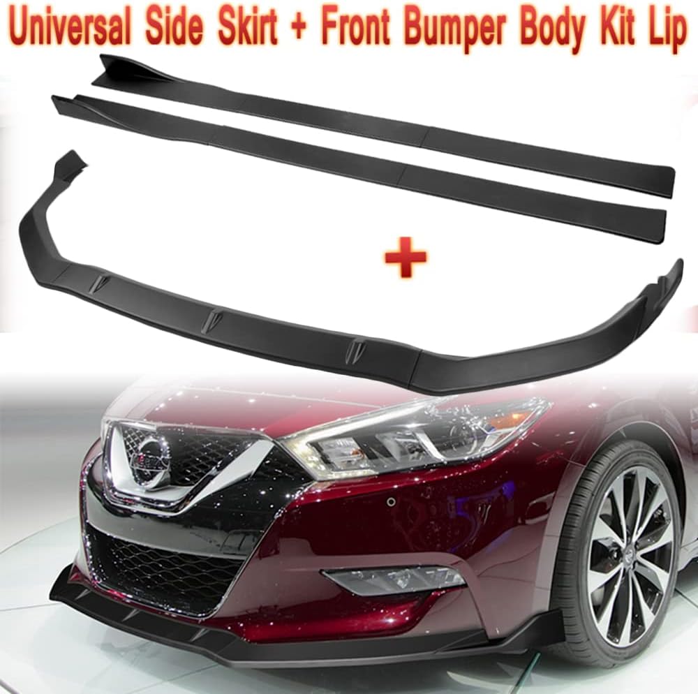 Q1-TECH, 9 PCS Front Bumper Body Kit Lip & Side Skirt Extensions Diffuser Set Compatible with 2016 2017 2018 Nissan Maxima, Spoiler Air Chin Body Kit Splitter, GT-Style, Unpainted Matt Black