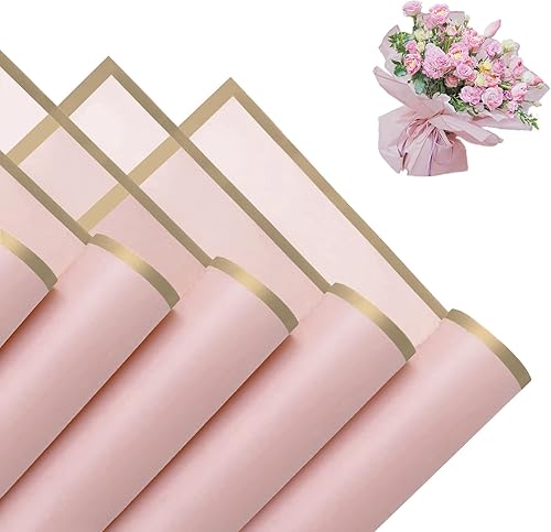 Gloreyan 20 hojas de papel de regalo de flores con borde dorado, ramo de floristería rosa, ramo de flores frescas, envoltura impermeable, caja de