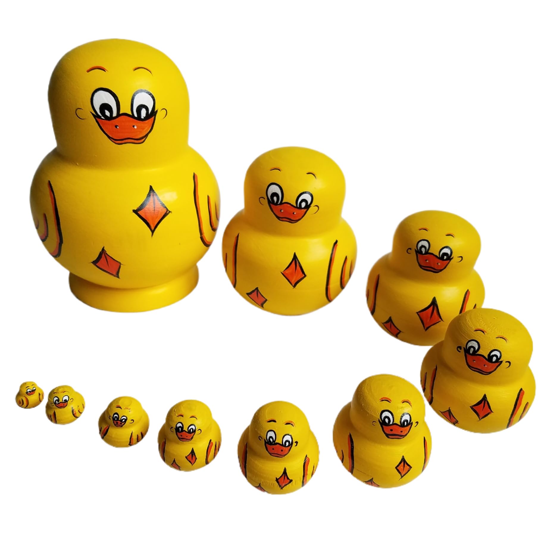 10 piezas de pato muñeca rusa de anidación lindas muñecas de anidación de pato patos apilados de madera amarilla juguetes educativos de aprendizaje Matryoshka para cumpleaños de niños, broma de jugue