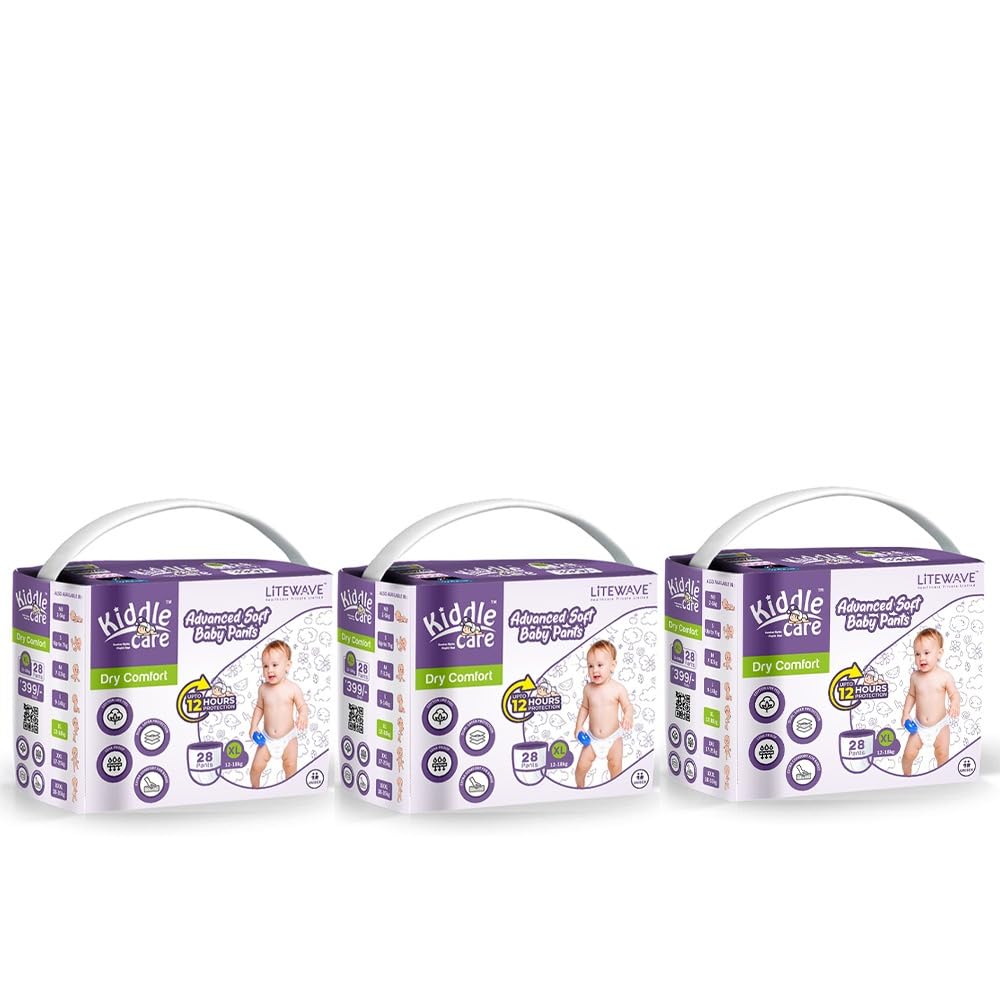 Kiddle Care Advanced Soft Baby Diaper Pants | Extra Large (XL) | Pack of 1 | 28 Pieces | 12-18 Kg | Up to 12 Hours Protection, Prevents Leakage, Wetness Indicator