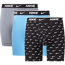 Nike Everyday Cotton Stretch Boxer Briefs 3Pk da Uomo Swoosh Print, Grey, Uni. Blue M