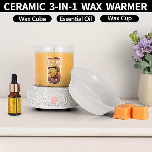 Miniatura 4 de mocosa Calentador de cera para derretimiento, calentador de cera de cerámica, calentador de cera de velas 3-1 para quemador de cera perfumada,