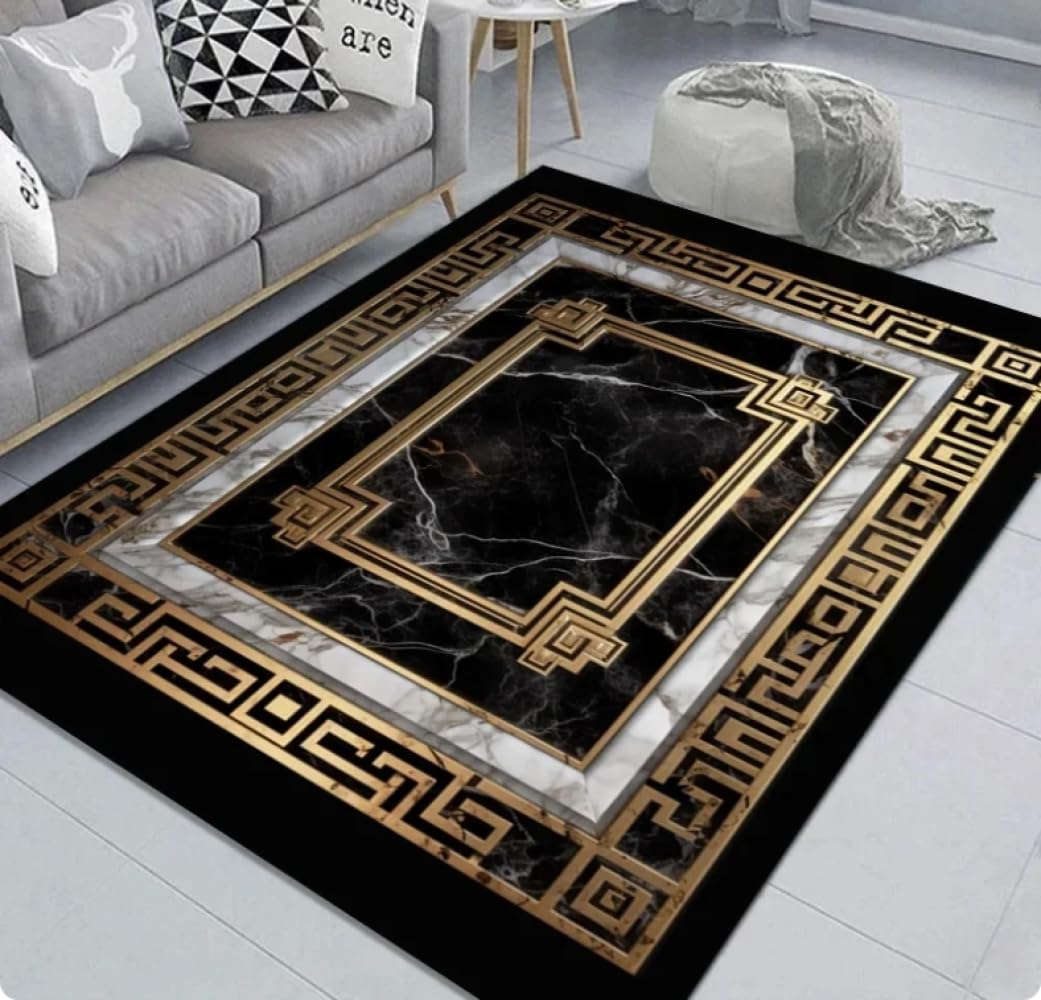 Tapis en marbre or noir de salon paillasson 120x160cm long balcon