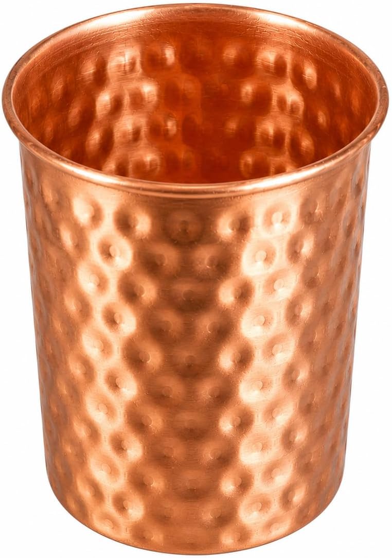 Pure Copper Cup, Hammered Copper Drinking Water Glass, 300ml (10.1 oz), Ayurvedic Health Benefits Tumbler, Uncoated & Lacquer Free, Handcrafted Design