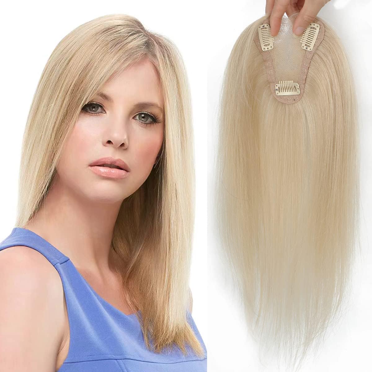 Hair Toppers for Women,Hair Toppers for Women Real Human Hair No Bangs Top Hair Extensions 14inch Hair Pieces for Thinning Hair Wiglets Upgrade Lace Base Premium Remy Hair (14 Inch, 613#)