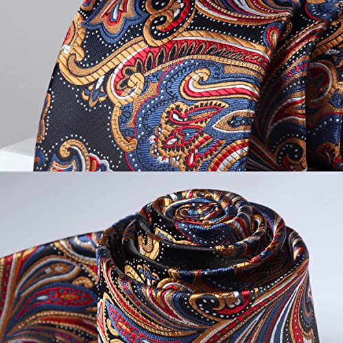 Image of HISDERN Ties for Men Paisley Tie and Pocket Square Woven Classic Floral Mens Ties Handkerchief Set Wedding Party Necktie