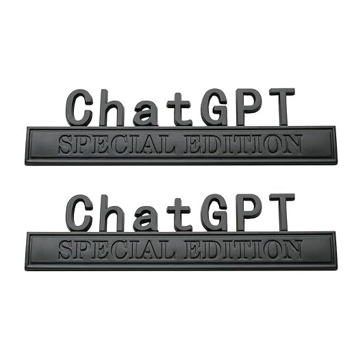 2Pcs Chat GPT Special Edition Emblems 3D Chat GPT Badge Front Hood Sticker Decal with 3M Tape Replacement for Cars, Trucks, Motorcycles, Boats & Laptops (Matte Black)