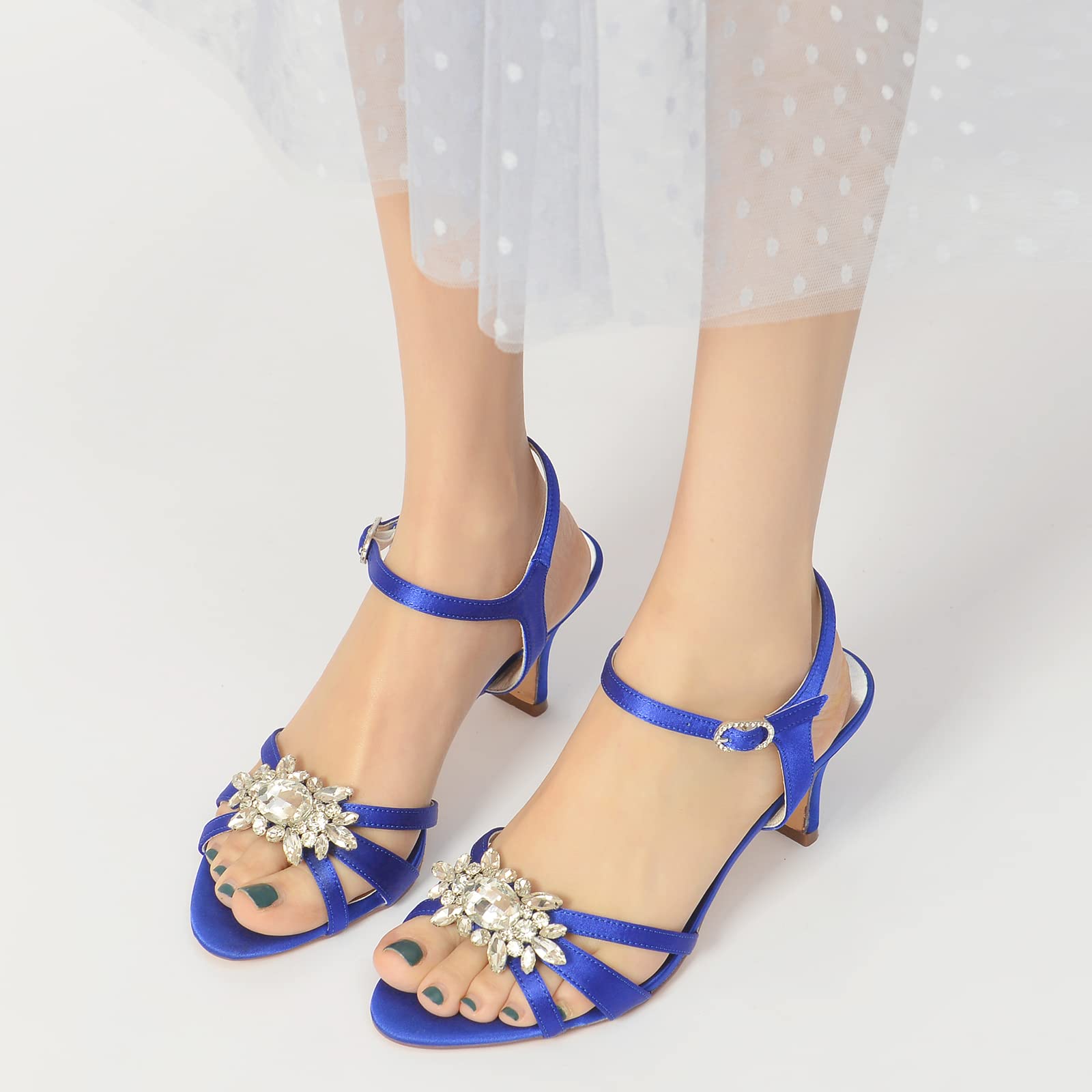 Sandali Donna con Fiori di Strass: Scarpe da Sposa in Raso, Cluster di Cristalli, Tacco 6,5 cm, Sandalo per Cerimonia