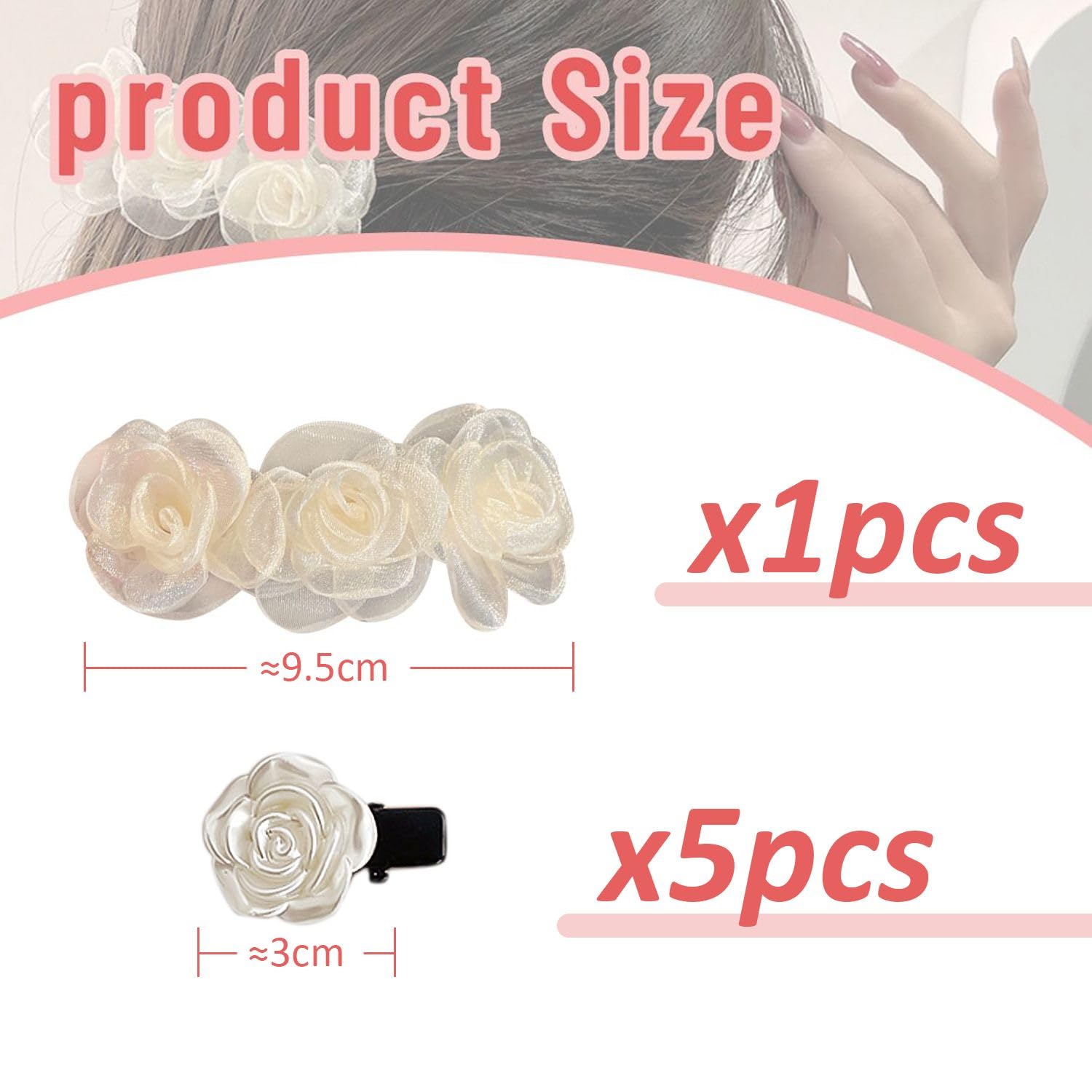1 horquilla de camelia, 5 horquillas pequeñas, horquillas hechas a mano para niñas, tiara blanca, flores para el pelo