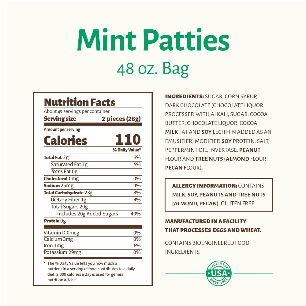 Pearson's Mint Patties | Made with Decadent Dark Chocolate and Real Peppermint | 48 Oz Bag | Individually Wrapped
