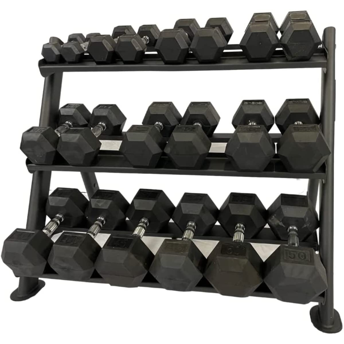 Gronk Fitness Rubber HEX Dumbbell Set - Pairs - 5-50lbs - W/Rack Option - 550lbs Total