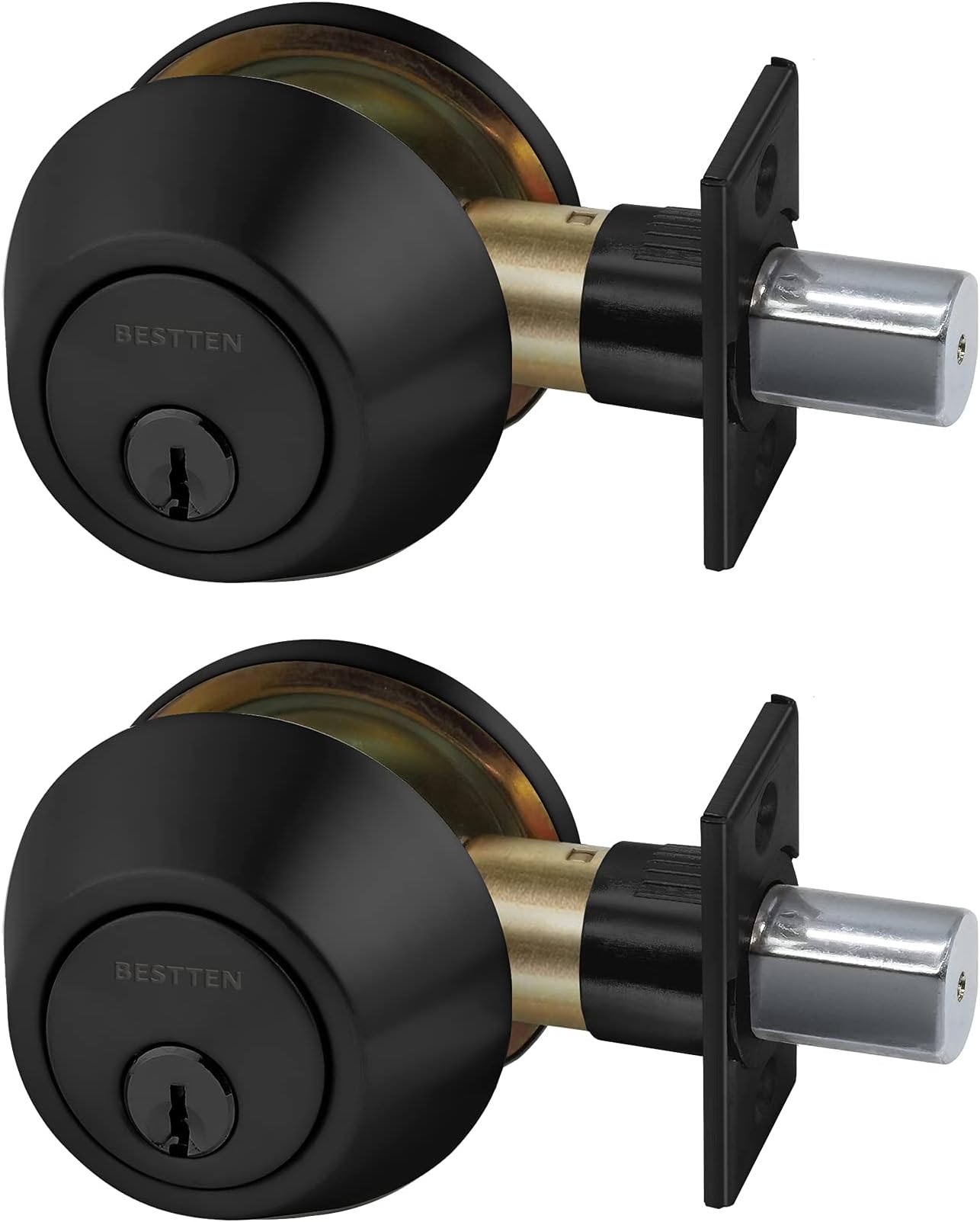 2 Pack BESTTEN Keyed Alike Single Cylinder Deadbolt, Matte Black
