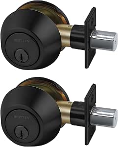 BESTTEN 2 Pack Single Cylinder Deadbolt, Keyed Alike, Matte Black