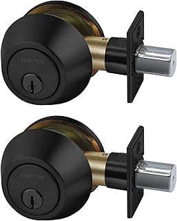 BESTTEN 2 Pack Single Cylinder Deadbolt, Keyed Alike Dead Bolt Entry Door Lock, Thumb Turn Inside, for Exterior Front Doors, Matte Black