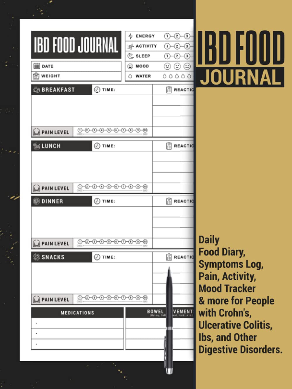 IBD Food Journal | Daily Food Diary, Symptoms Log, Pain, Activity, Mood Tracker and More for People with Crohn's, Ulcerative Colitis, IBS, and Other ... Self Care Logbook Gift for Men and Women.