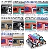 Preboun 10 Pieces Mexican Blanket Bulk Authentic Woven Yoga Blanket Large Picnic Camping Rug Colorful Striped Serape for Beach Outdoor Grass Car Home(Multi Color)