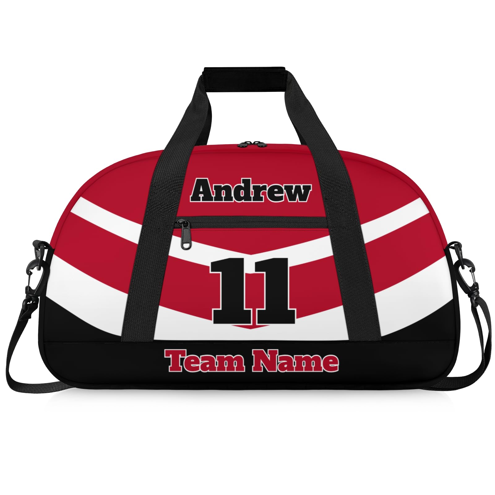 Personalised Sports Duffle Bag | Custom Name Gym Bag with Shoulder Strap | Water-Resistant Football Rugby Basketball Volleyball Training Kit Bag for Teams | N-Red Black