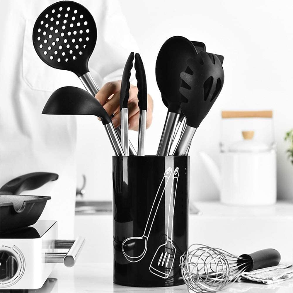 Silicone Cooking Utensil Set 9pcs Silicone Cooking Kitchen Utensils Set Best Kitchen Cookware with Stainless Steel Handle