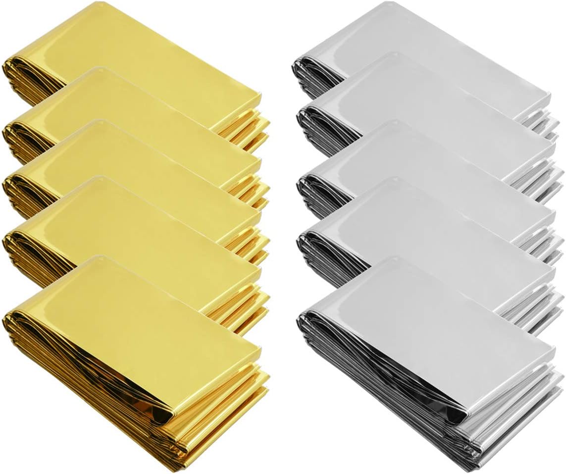 Somine Emergency Blankets(10-Pack) Large Size 210 X 160CM Shiny Maintain Body Heat For Outdoor Sport (Gold&Silver)