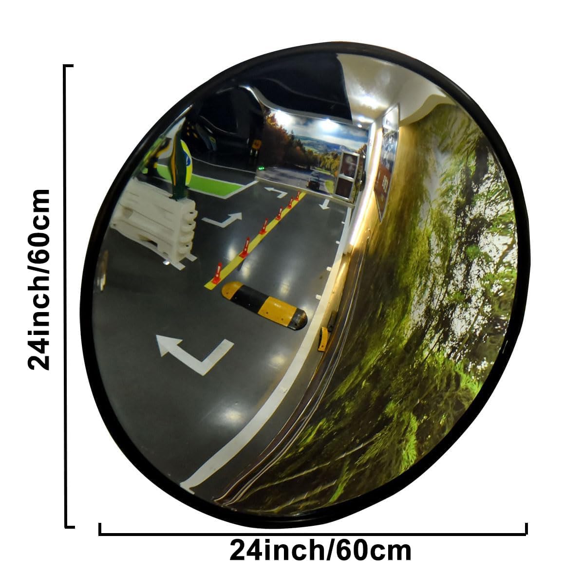 Espejo Convexo de 60cm ZincOrange – Espejo de Seguridad para Puntos Ciegos, Aparcamientos, Garajes y Almacenes – Uso Interior y Exterior (negro, 60cm)