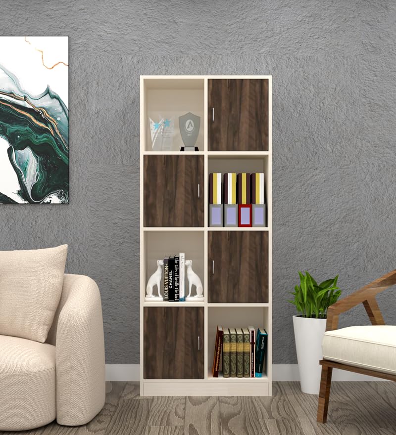 Image of SPECIALITY PANELS 8 Cube Bookshelf with 4 Open Shelves and 4 Closed Shutters, 73x35x176 cm, Carpenter Assembly Provided