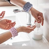 Vista 3 de OLizee 4 pares de muñequeras absorbentes para spa con 2 ganchos de pared, organizador de toalla de lavado de muñeca, toalla de lavado de cara