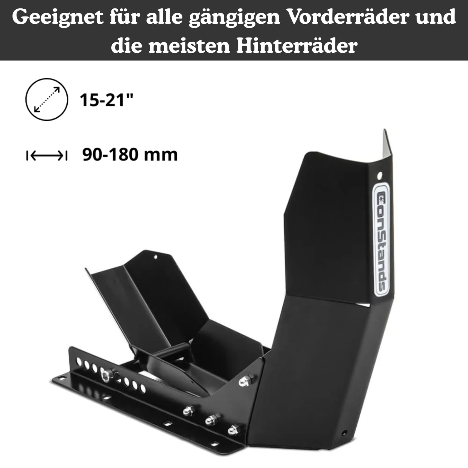 ConStands Easy Transport Fix - Motorrad Wippe Schwarz für Anhänger Vorderrad Transportständer Motocross Roller