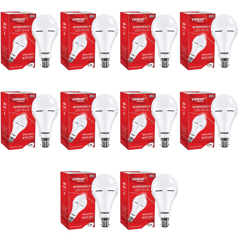 Eveready 12W B22D Emergency Inverter LED Bulb| Cool Day Light (6500K) | Energy Efficient | 4 Hour Battery Backup | Li-on Battery Inside (10) (B0D12X2WTX) Amazon Price History, Amazon Price Tracker