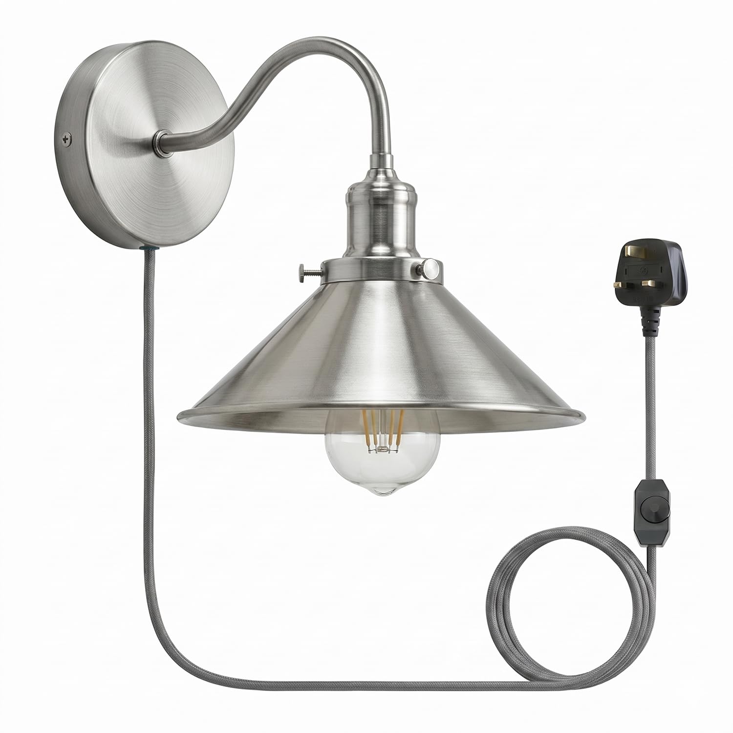 Ledsone Satin Nickel Antique Brass Wall Sconce Plug In With Cord (Satin Nickel)