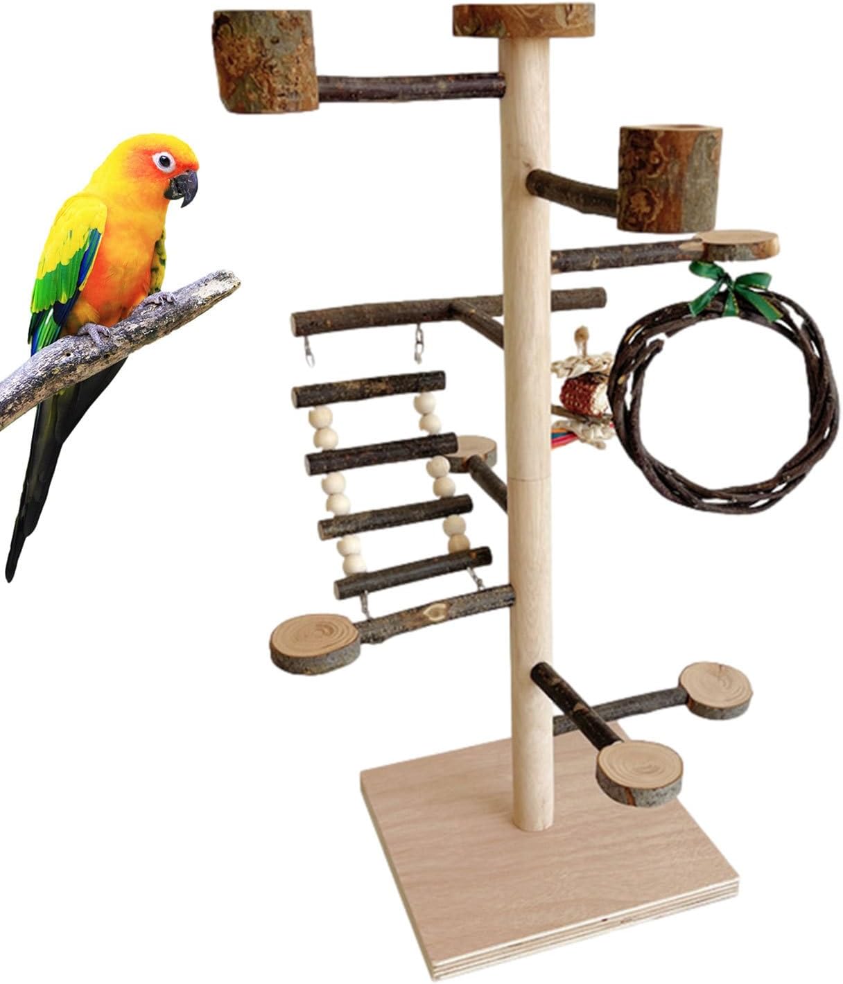 Parakeet Playground | Wood Bird Cage Accessories,Parakeet Play Stand | for Home Conures Cockatiels Finches Parakeets Budgies