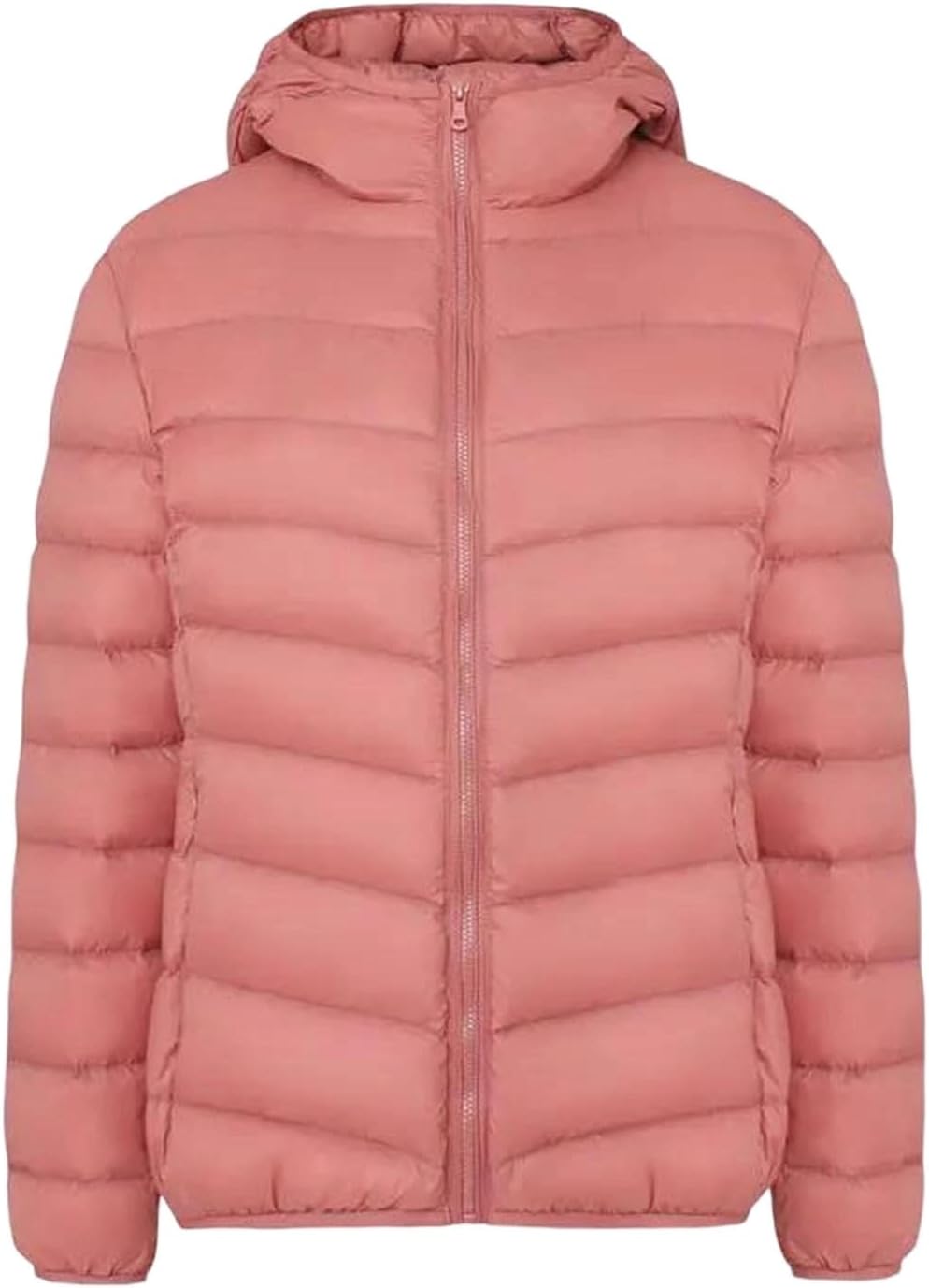 Women's Lightweight Duck Down Jacket Slim Fit Hooded Long Sleeve Coat Solid Color Casual Fall Parka