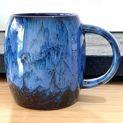 CASLONEE Hermosas tazas de café de cerámica de 16 onzas con esmalte alterado, taza de café de porcelana con mango cómodo, regalo de cumpleaños para