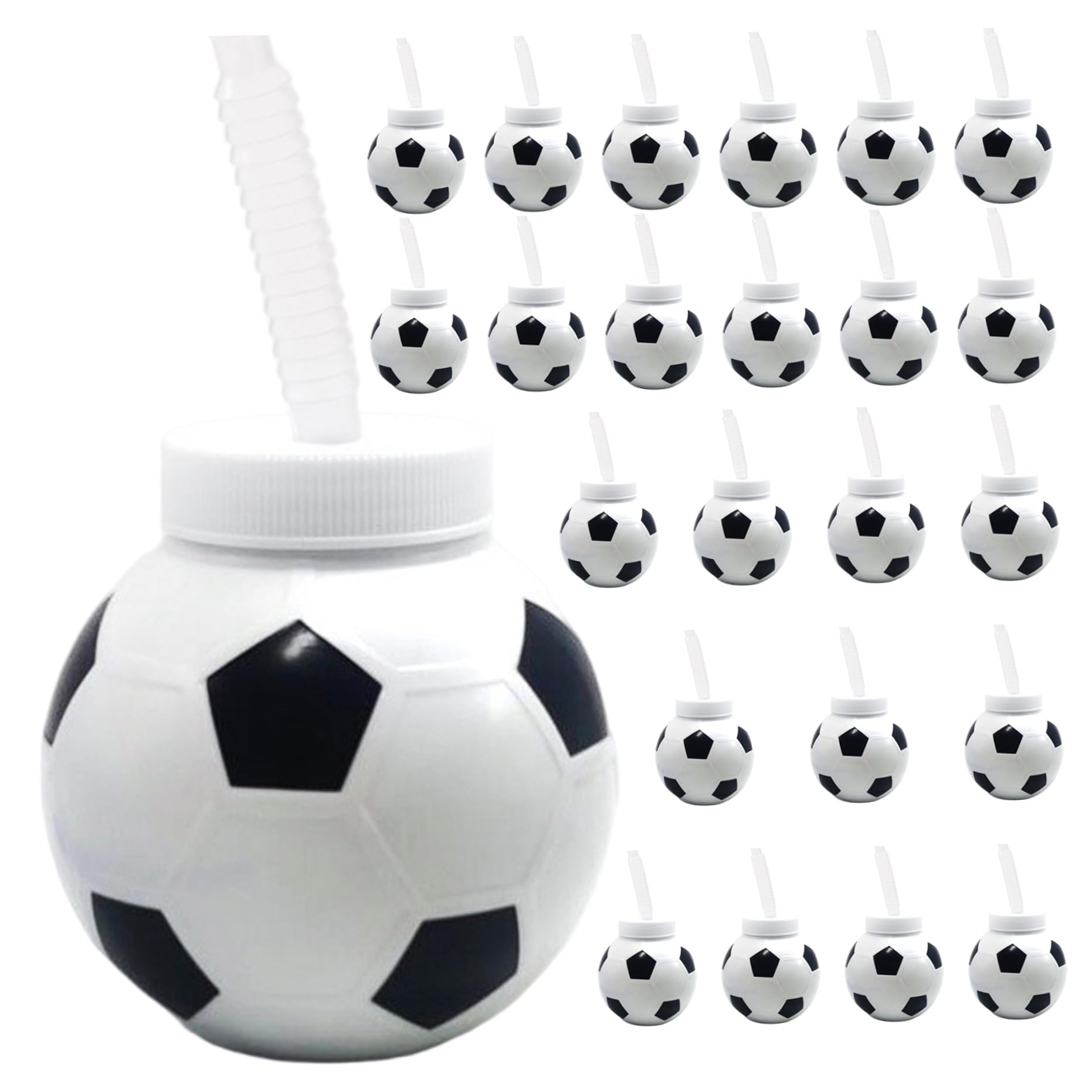 Gobelets de football en plastique rigide lavable avec pailles | Set de 24 pièces