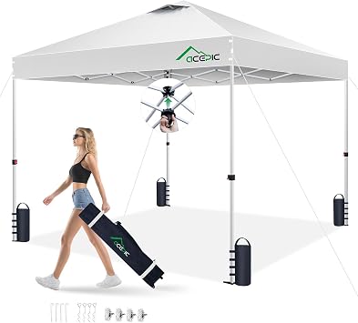 Acepic 10x10 Pop Up Canopy Tent, Easy Setup Portable Shelter, White, 10*10