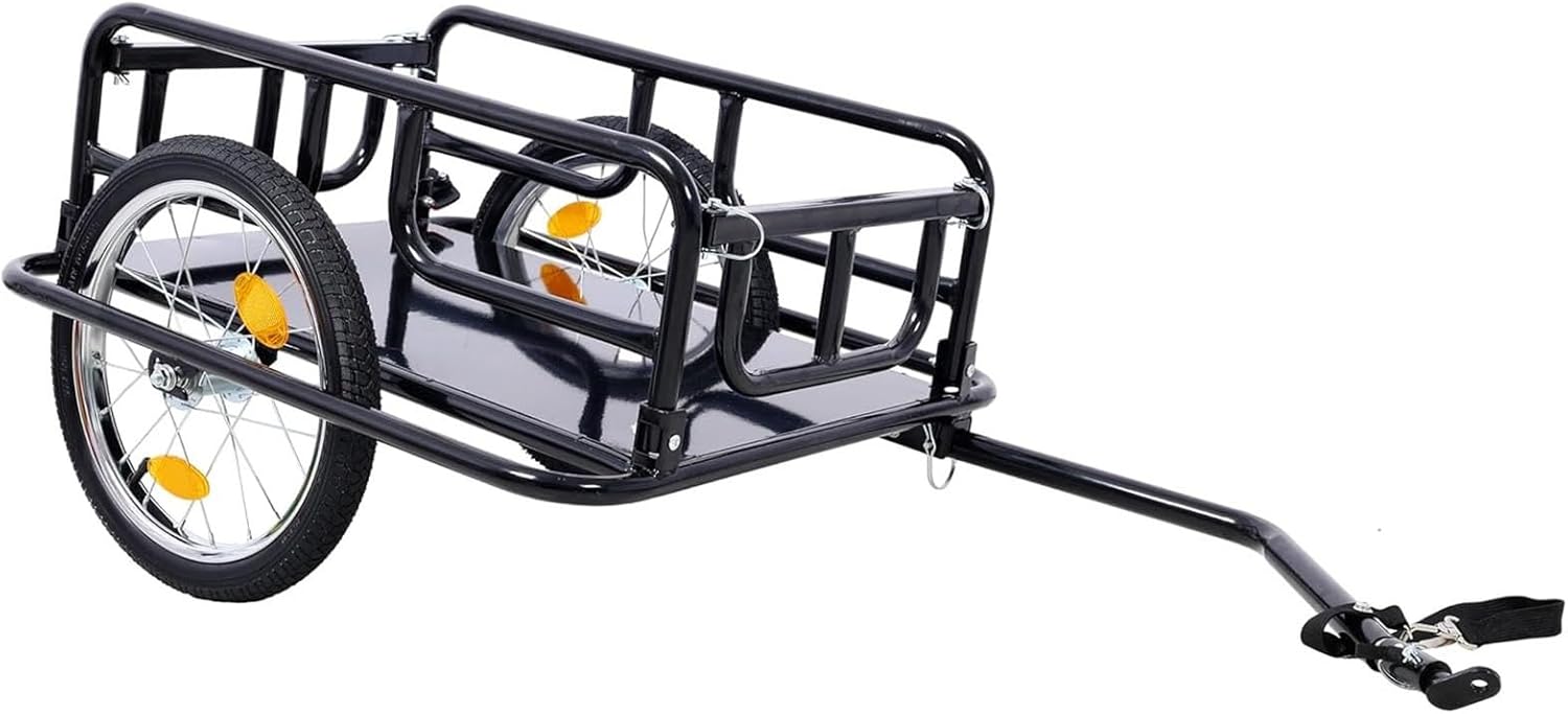 Bike Cargo Trailer, Foldable Bicycle Wagon with 16 inch Wheels and Reflectors, Storage Cart for Hauling Luggage and Tools