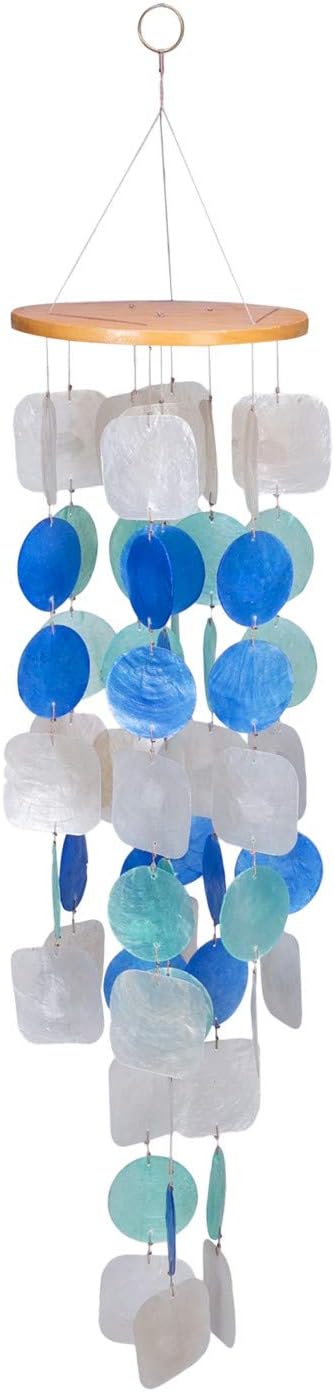 Beachcombers Capiz Sea Shell Decorative Blue and White Wind Chime Tropical Beach Windchime Decor Ocean Decor Decoration Multi